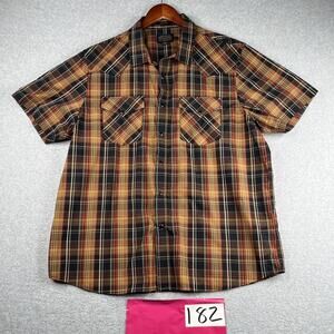 Pendleton Frontier Shirt 2XL Orange Black Plaid Snap Up Short Sleeve Pocket